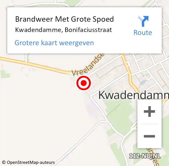Locatie op kaart van de 112 melding: Brandweer Met Grote Spoed Naar Kwadendamme, Bonifaciusstraat op 26 mei 2023 13:59