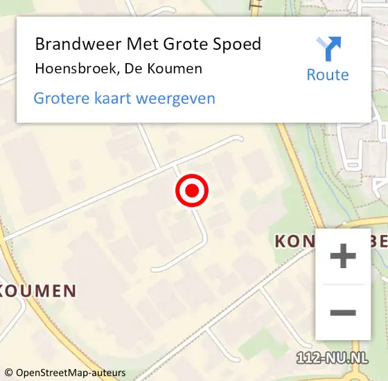Locatie op kaart van de 112 melding: Brandweer Met Grote Spoed Naar Hoensbroek, De Koumen op 26 mei 2023 14:22