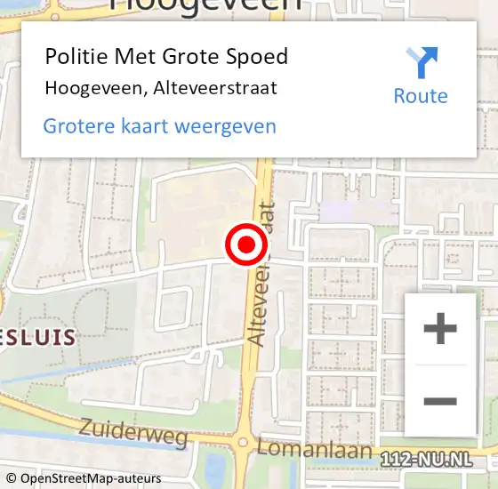 Locatie op kaart van de 112 melding: Politie Met Grote Spoed Naar Hoogeveen, Alteveerstraat op 26 mei 2023 15:11