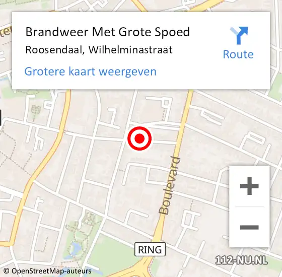 Locatie op kaart van de 112 melding: Brandweer Met Grote Spoed Naar Roosendaal, Wilhelminastraat op 26 mei 2023 16:17