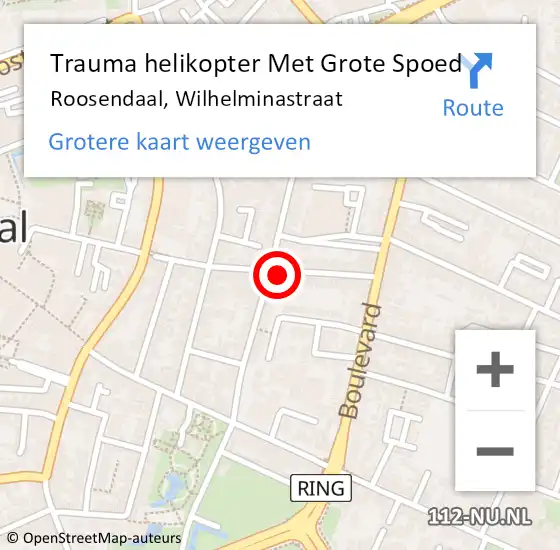 Locatie op kaart van de 112 melding: Trauma helikopter Met Grote Spoed Naar Roosendaal, Wilhelminastraat op 26 mei 2023 16:20