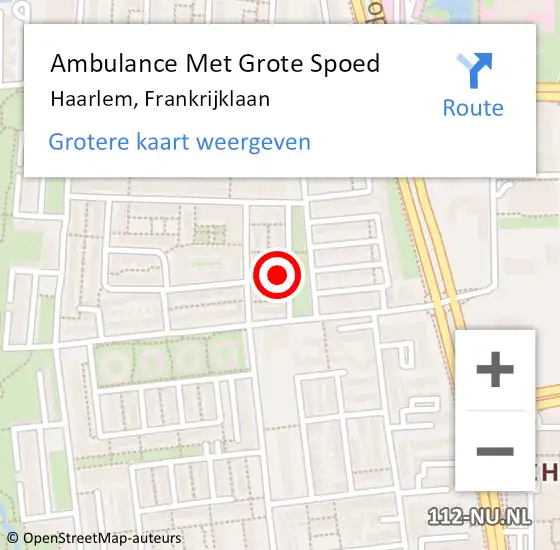 Locatie op kaart van de 112 melding: Ambulance Met Grote Spoed Naar Haarlem, Frankrijklaan op 26 mei 2023 16:22