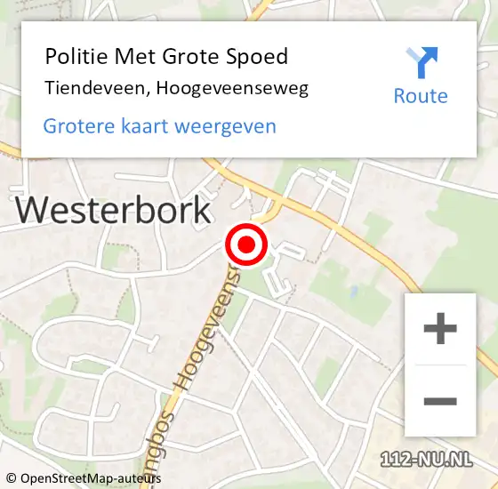 Locatie op kaart van de 112 melding: Politie Met Grote Spoed Naar Tiendeveen, Hoogeveenseweg op 26 mei 2023 17:35
