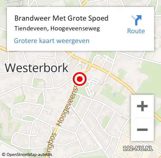 Locatie op kaart van de 112 melding: Brandweer Met Grote Spoed Naar Tiendeveen, Hoogeveenseweg op 26 mei 2023 17:35