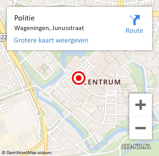 Locatie op kaart van de 112 melding: Politie Wageningen, Junusstraat op 26 mei 2023 17:42