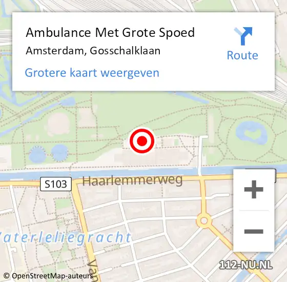 Locatie op kaart van de 112 melding: Ambulance Met Grote Spoed Naar Amsterdam, Gosschalklaan op 26 mei 2023 18:07