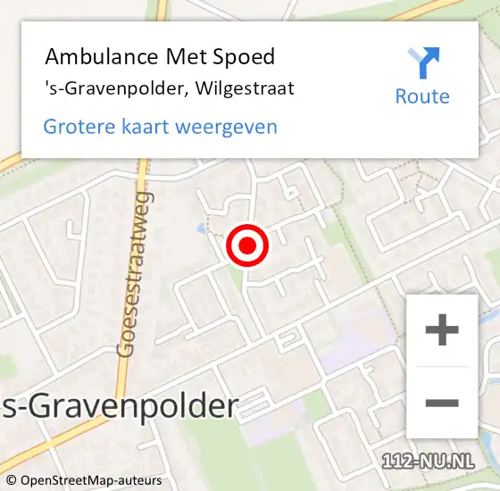 Locatie op kaart van de 112 melding: Ambulance Met Spoed Naar 's-Gravenpolder, Wilgestraat op 26 augustus 2014 19:38