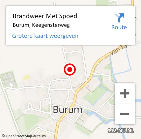 Locatie op kaart van de 112 melding: Brandweer Met Spoed Naar Burum, Keegensterweg op 26 mei 2023 22:19
