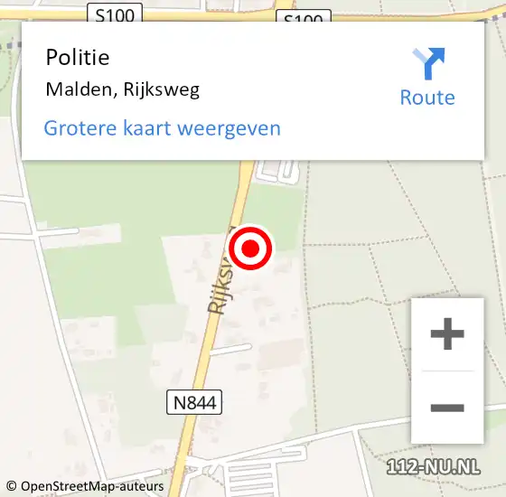 Locatie op kaart van de 112 melding: Politie Malden, Rijksweg op 27 mei 2023 05:03