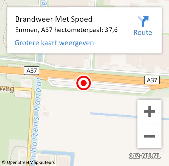 Locatie op kaart van de 112 melding: Brandweer Met Spoed Naar Emmen, A37 hectometerpaal: 37,6 op 27 mei 2023 07:41