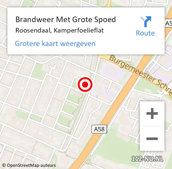 Locatie op kaart van de 112 melding: Brandweer Met Grote Spoed Naar Roosendaal, Kamperfoelieflat op 27 mei 2023 08:54