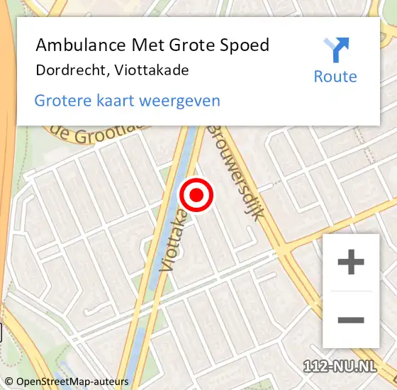 Locatie op kaart van de 112 melding: Ambulance Met Grote Spoed Naar Dordrecht, Viottakade op 27 mei 2023 09:09