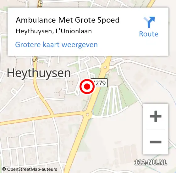 Locatie op kaart van de 112 melding: Ambulance Met Grote Spoed Naar Heythuysen, L'Unionlaan op 27 mei 2023 09:45