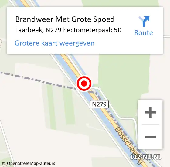 Locatie op kaart van de 112 melding: Brandweer Met Grote Spoed Naar Laarbeek, N279 hectometerpaal: 50 op 27 mei 2023 10:14