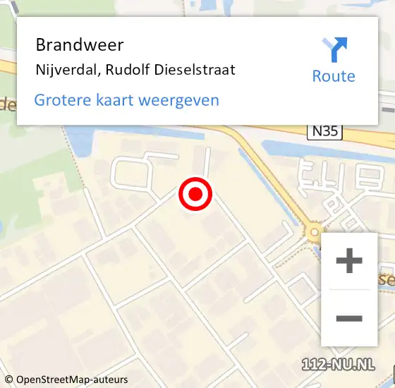 Locatie op kaart van de 112 melding: Brandweer Nijverdal, Rudolf Dieselstraat op 27 mei 2023 12:46