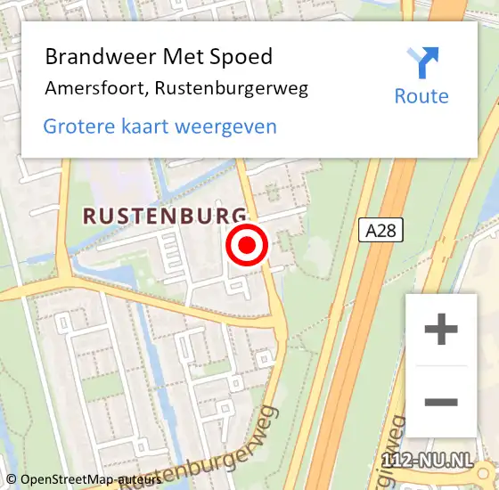 Locatie op kaart van de 112 melding: Brandweer Met Spoed Naar Amersfoort, Rustenburgerweg op 27 mei 2023 13:20