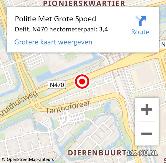 Locatie op kaart van de 112 melding: Politie Met Grote Spoed Naar Delft, N470 hectometerpaal: 3,4 op 27 mei 2023 14:52