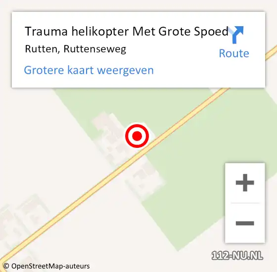 Locatie op kaart van de 112 melding: Trauma helikopter Met Grote Spoed Naar Rutten, Ruttenseweg op 27 mei 2023 15:12