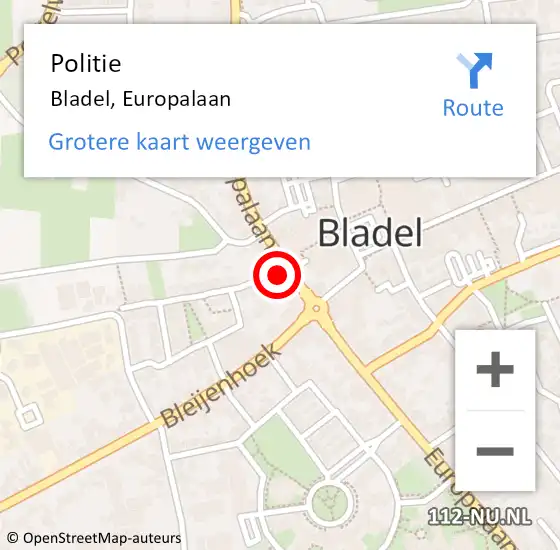 Locatie op kaart van de 112 melding: Politie Bladel, Europalaan op 27 mei 2023 15:28