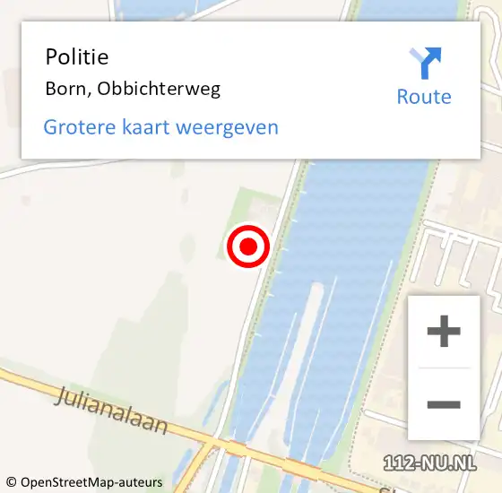 Locatie op kaart van de 112 melding: Politie Born, Obbichterweg op 27 mei 2023 17:29
