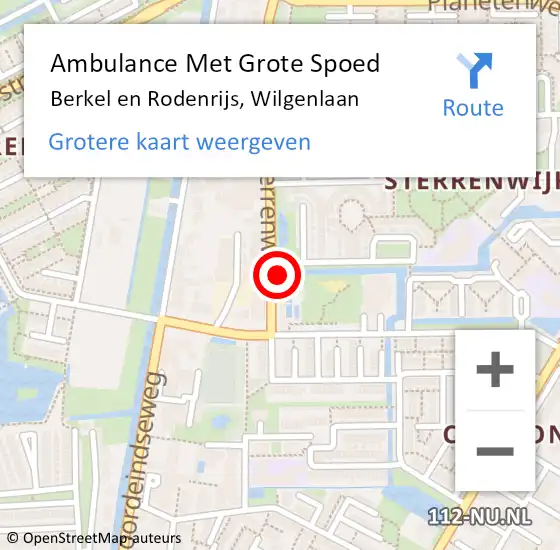 Locatie op kaart van de 112 melding: Ambulance Met Grote Spoed Naar Berkel en Rodenrijs, Wilgenlaan op 27 mei 2023 21:43