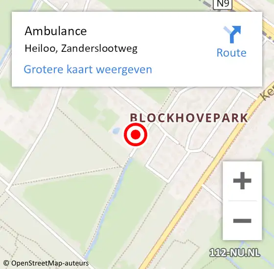 Locatie op kaart van de 112 melding: Ambulance Heiloo, Zanderslootweg op 27 mei 2023 21:52