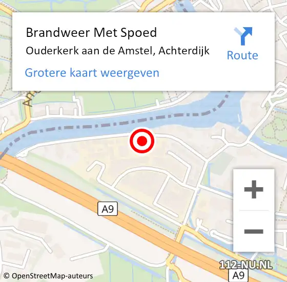 Locatie op kaart van de 112 melding: Brandweer Met Spoed Naar Ouderkerk aan de Amstel, Achterdijk op 27 mei 2023 22:06