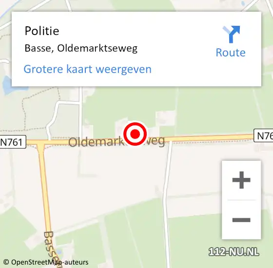 Locatie op kaart van de 112 melding: Politie Basse, Oldemarktseweg op 27 mei 2023 22:30