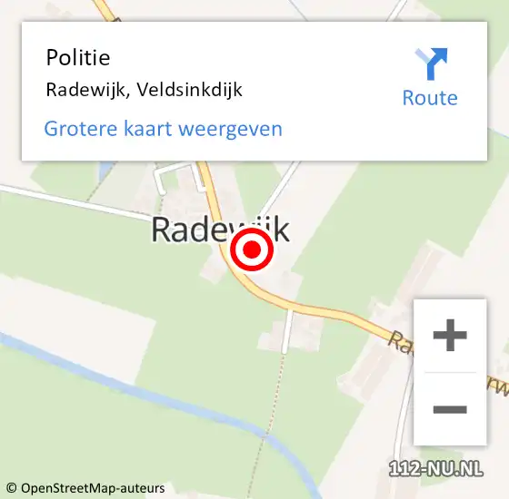 Locatie op kaart van de 112 melding: Politie Radewijk, Veldsinkdijk op 28 mei 2023 01:03
