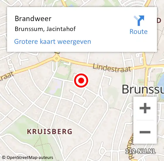Locatie op kaart van de 112 melding: Brandweer Brunssum, Jacintahof op 27 augustus 2014 00:01