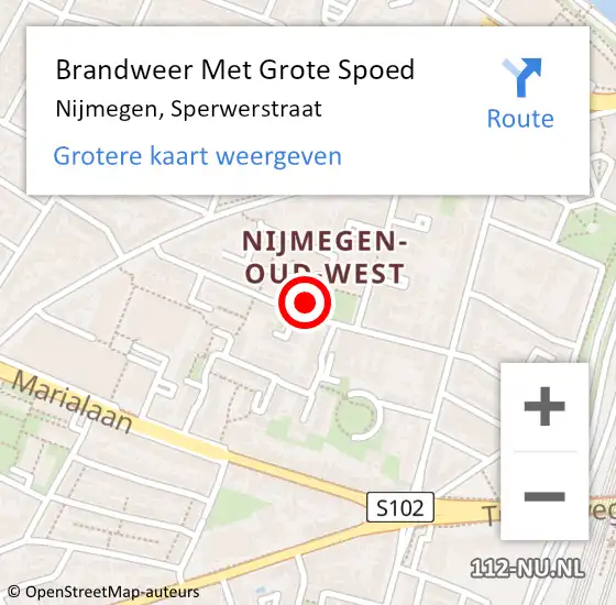 Locatie op kaart van de 112 melding: Brandweer Met Grote Spoed Naar Nijmegen, Sperwerstraat op 28 mei 2023 03:19