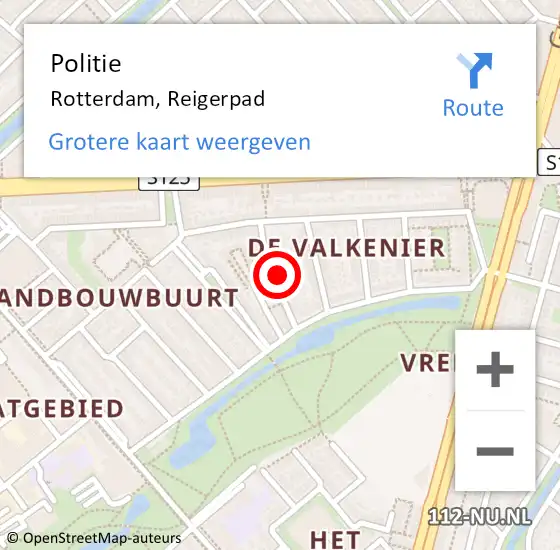 Locatie op kaart van de 112 melding: Politie Rotterdam, Reigerpad op 28 mei 2023 11:42