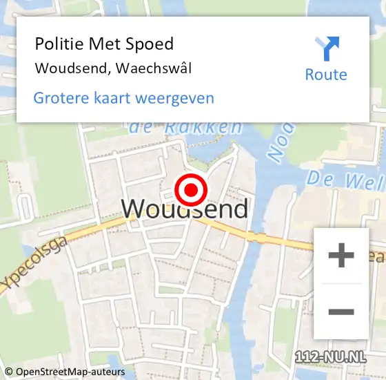 Locatie op kaart van de 112 melding: Politie Met Spoed Naar Woudsend, Waechswâl op 28 mei 2023 13:43