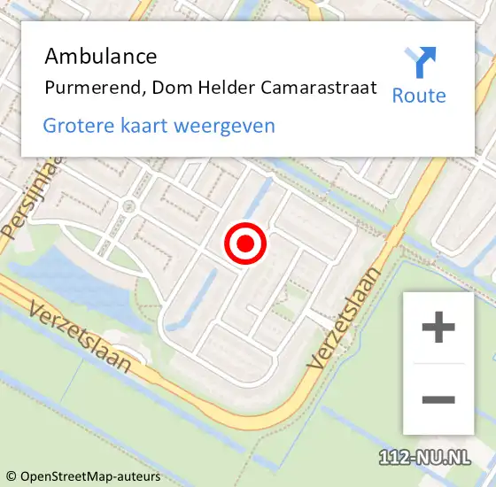 Locatie op kaart van de 112 melding: Ambulance Purmerend, Dom Helder Camarastraat op 28 mei 2023 14:19