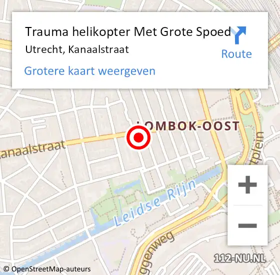 Locatie op kaart van de 112 melding: Trauma helikopter Met Grote Spoed Naar Utrecht, Kanaalstraat op 28 mei 2023 14:51