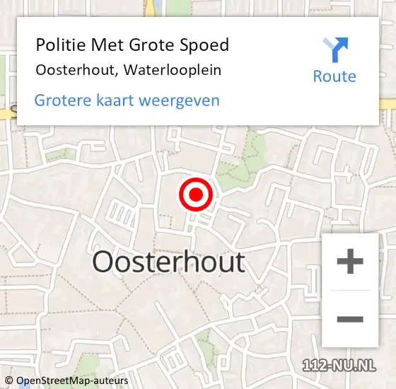 Locatie op kaart van de 112 melding: Politie Met Grote Spoed Naar Oosterhout, Waterlooplein op 28 mei 2023 15:43