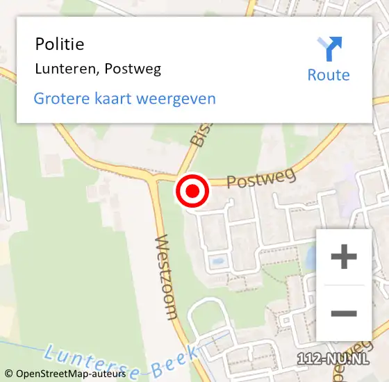 Locatie op kaart van de 112 melding: Politie Lunteren, Postweg op 28 mei 2023 16:22