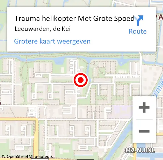 Locatie op kaart van de 112 melding: Trauma helikopter Met Grote Spoed Naar Leeuwarden, de Kei op 28 mei 2023 16:45