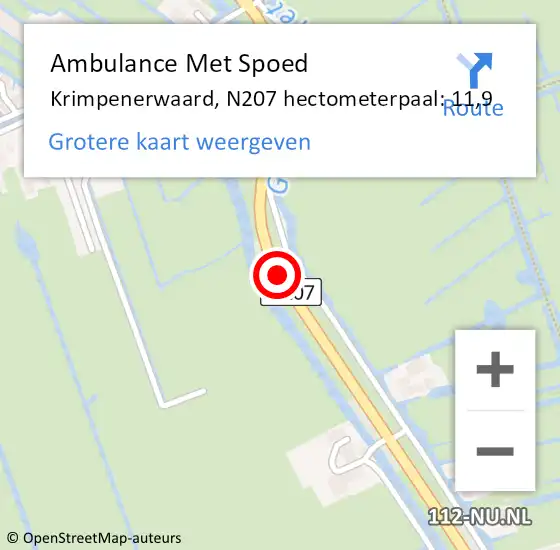 Locatie op kaart van de 112 melding: Ambulance Met Spoed Naar Krimpenerwaard, N207 hectometerpaal: 11,9 op 28 mei 2023 17:43