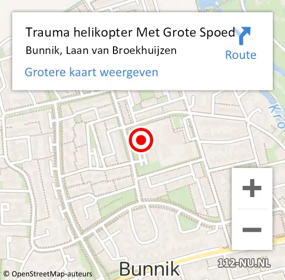 Locatie op kaart van de 112 melding: Trauma helikopter Met Grote Spoed Naar Bunnik, Laan van Broekhuijzen op 28 mei 2023 17:54