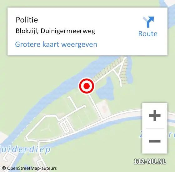 Locatie op kaart van de 112 melding: Politie Blokzijl, Duinigermeerweg op 28 mei 2023 18:14