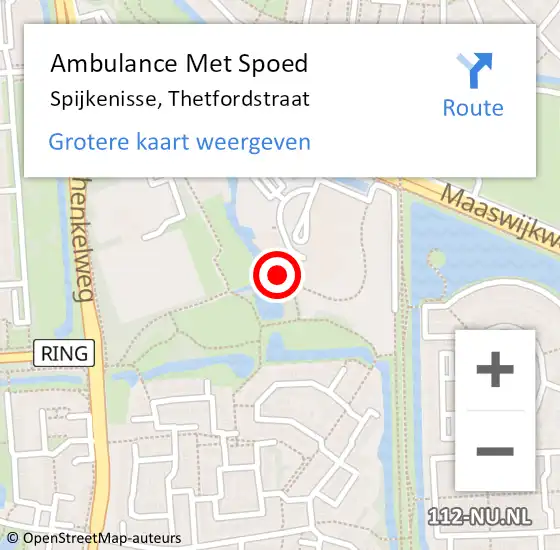 Locatie op kaart van de 112 melding: Ambulance Met Spoed Naar Spijkenisse, Thetfordstraat op 28 mei 2023 19:11
