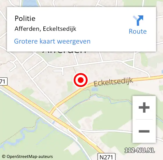 Locatie op kaart van de 112 melding: Politie Afferden, Eckeltsedijk op 28 mei 2023 20:37
