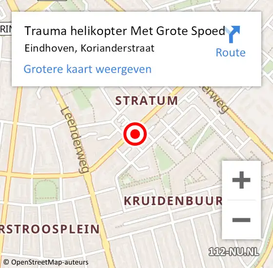 Locatie op kaart van de 112 melding: Trauma helikopter Met Grote Spoed Naar Eindhoven, Korianderstraat op 29 mei 2023 00:08