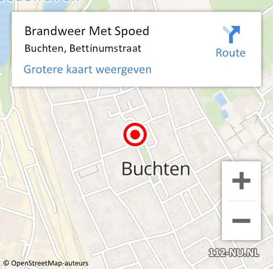 Locatie op kaart van de 112 melding: Brandweer Met Spoed Naar Buchten, Bettinumstraat op 29 mei 2023 07:28