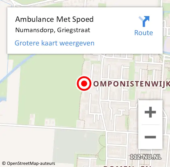 Locatie op kaart van de 112 melding: Ambulance Met Spoed Naar Numansdorp, Griegstraat op 29 mei 2023 09:00