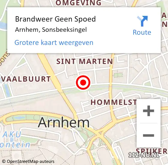 Locatie op kaart van de 112 melding: Brandweer Geen Spoed Naar Arnhem, Sonsbeeksingel op 29 mei 2023 11:30