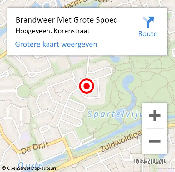 Locatie op kaart van de 112 melding: Brandweer Met Grote Spoed Naar Hoogeveen, Korenstraat op 29 mei 2023 11:30