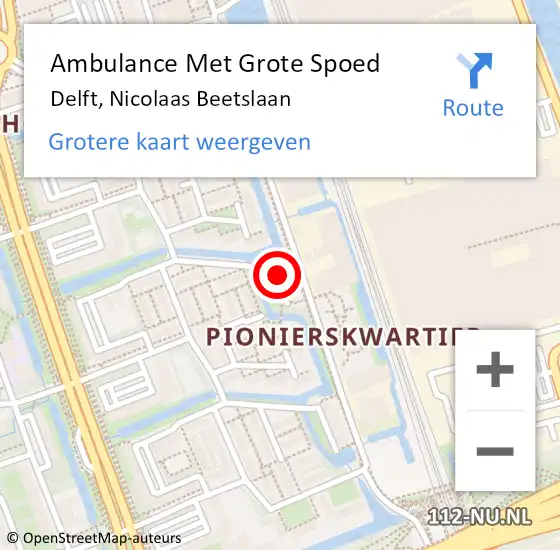 Locatie op kaart van de 112 melding: Ambulance Met Grote Spoed Naar Delft, Nicolaas Beetslaan op 29 mei 2023 11:59