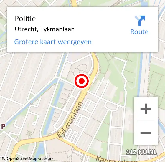 Locatie op kaart van de 112 melding: Politie Utrecht, Eykmanlaan op 29 mei 2023 13:53